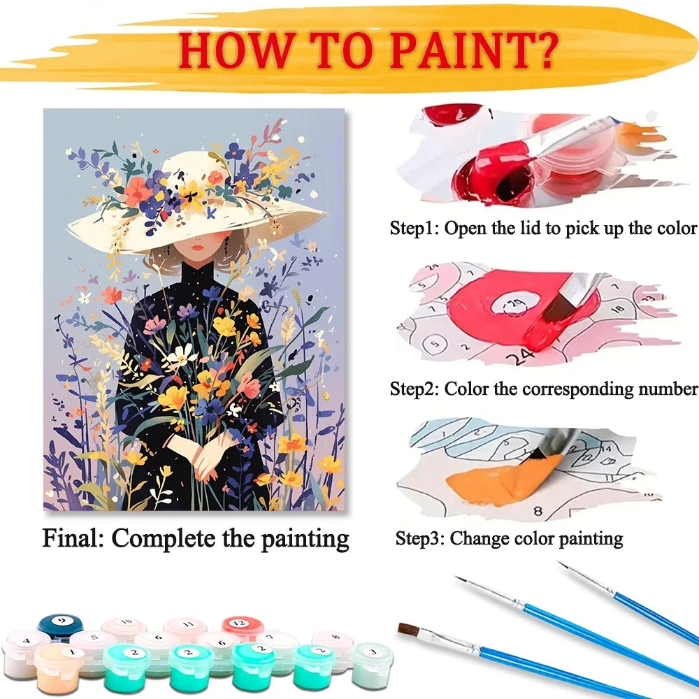 Flower Woman Paint By Numbers Kit For Adults On Canvas