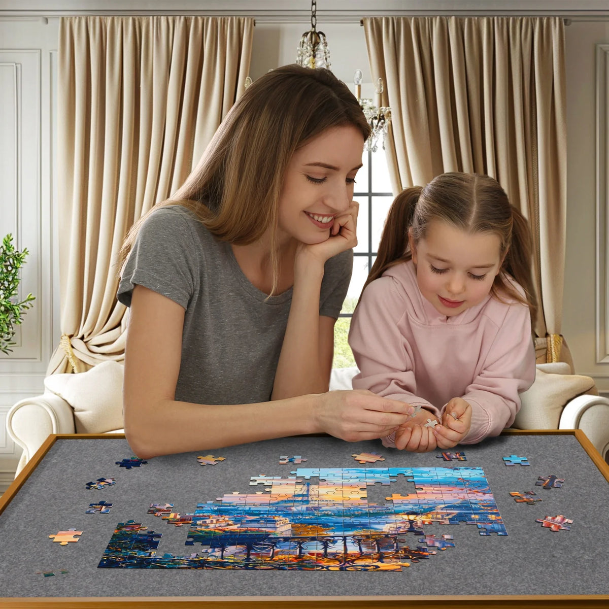Jigsaw Puzzle Table With Adjustable Tilt, Wheels, Storage Drawers