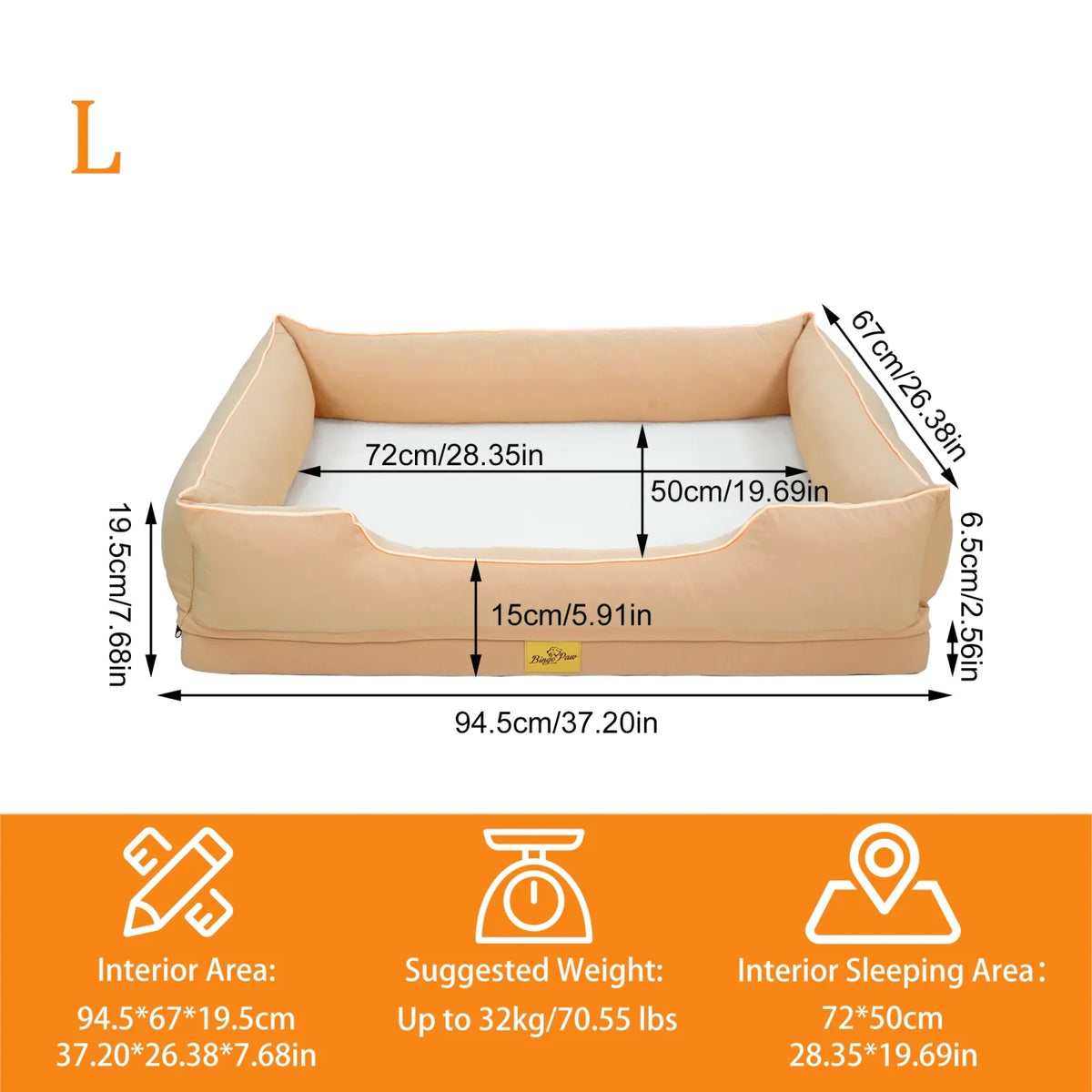 BINGOPAW Rectangular Orthopedic Dog Bed With Bolster And Removable Cover