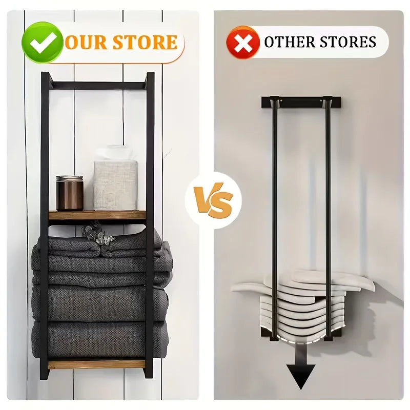 Rustic Wall Mounted Towel Rack With Shelf Carbon Steel