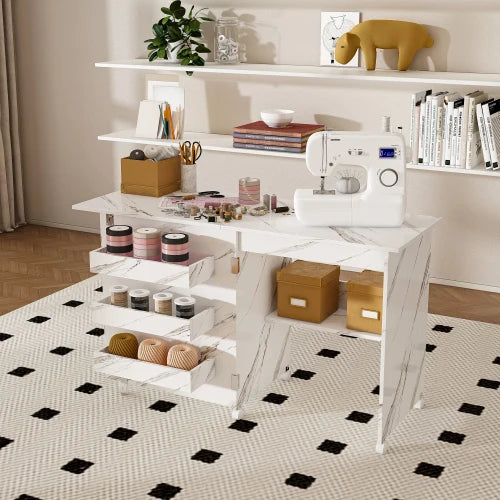 4-In-1 Folding Sewing Table With Lockable Wheels Compact