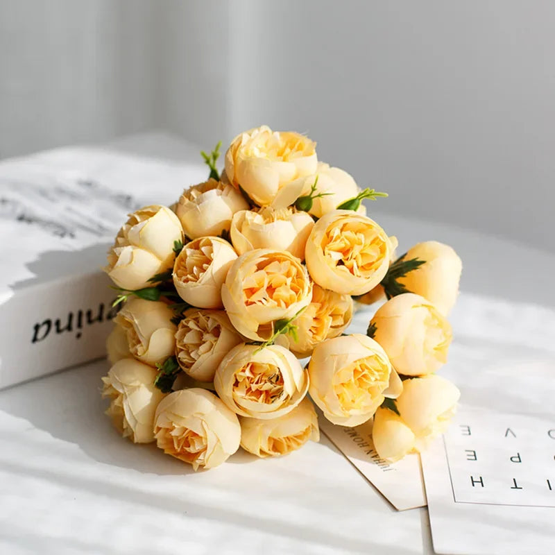 Rose Pink Peony Silk Bouquet 27 Heads Artificial Flowers For Home Decor
