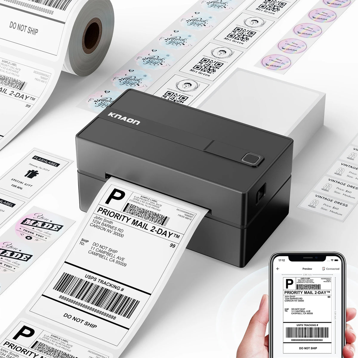 Knaon Thermal Label Printer For Shipping Labels Android iOS Windows