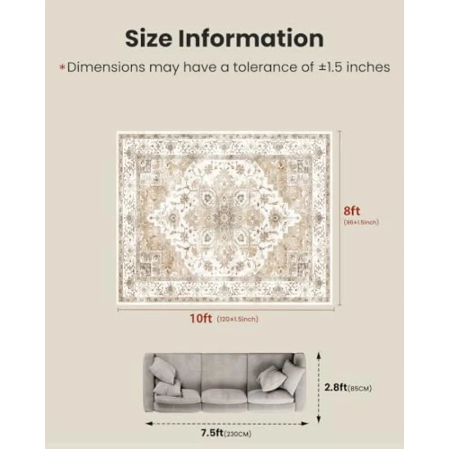 Living Room Vintage Area Rug With Non Slip Backing