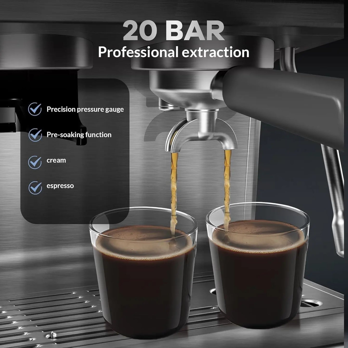 Acekool Espresso Machine With Grinder, 20 Bar, PID Control