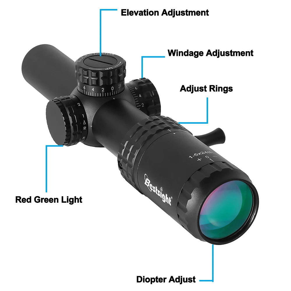 Bestsight 1-5X24 Tactical Rifle Scope With Red Green Illumination