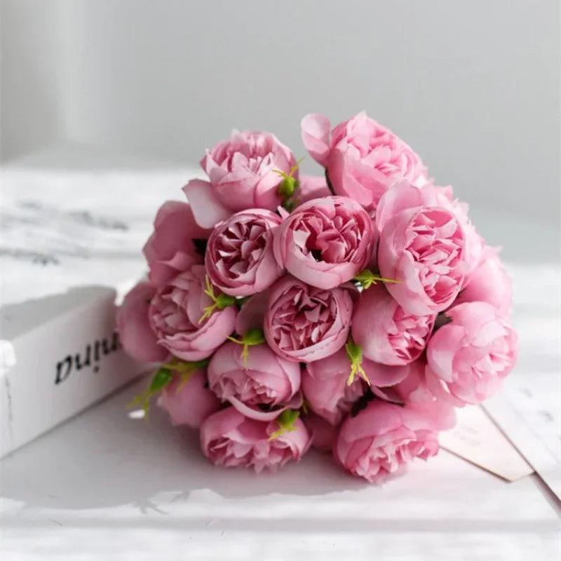 Rose Pink Peony Silk Bouquet 27 Heads Artificial Flowers For Home Decor