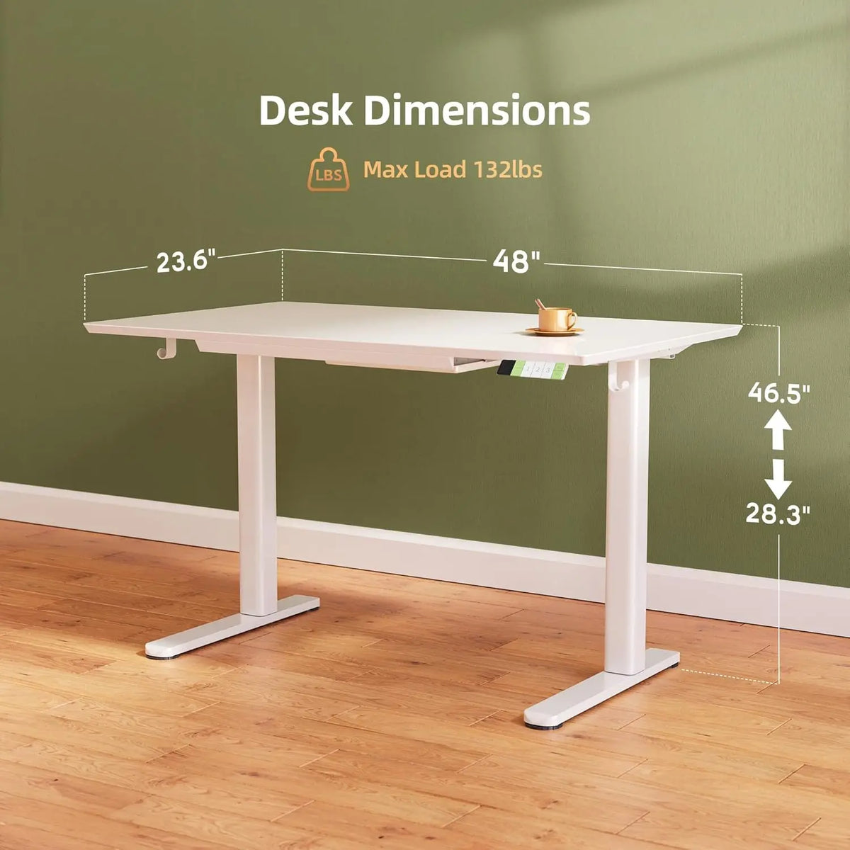 White Glass Standing Desk With Drawers Adjustable Sit Stand