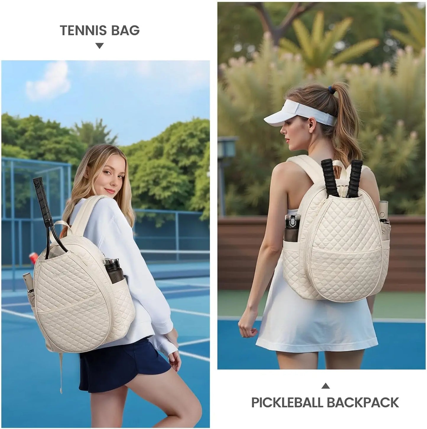 Quilted Tennis Racket Backpack For Women With Separate Compartment