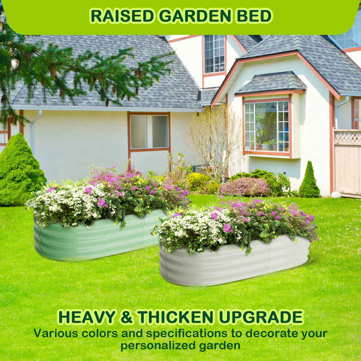 HiMISS Oval Galvanized Raised Garden Bed Open Ended Base Metal