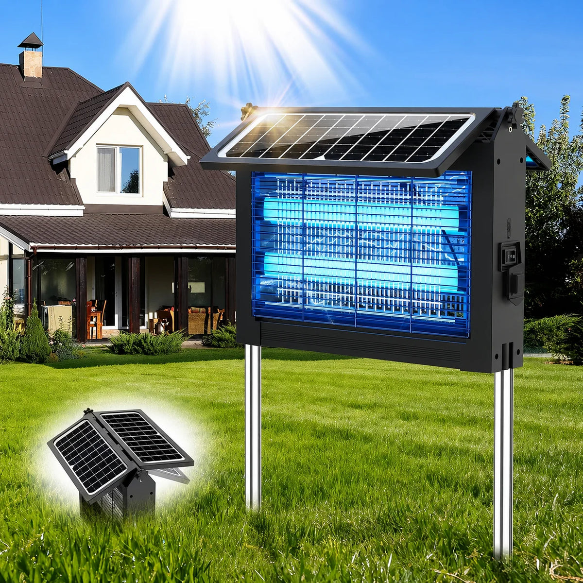 Solar Bug Zapper Outdoor 4500V Mosquito Trap With Solar Panels