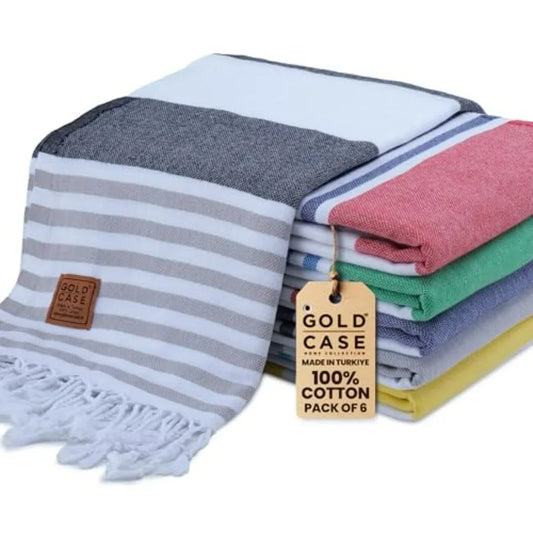 Turkish Cotton Beach Towel Set of Six, Oversized Quick Dry