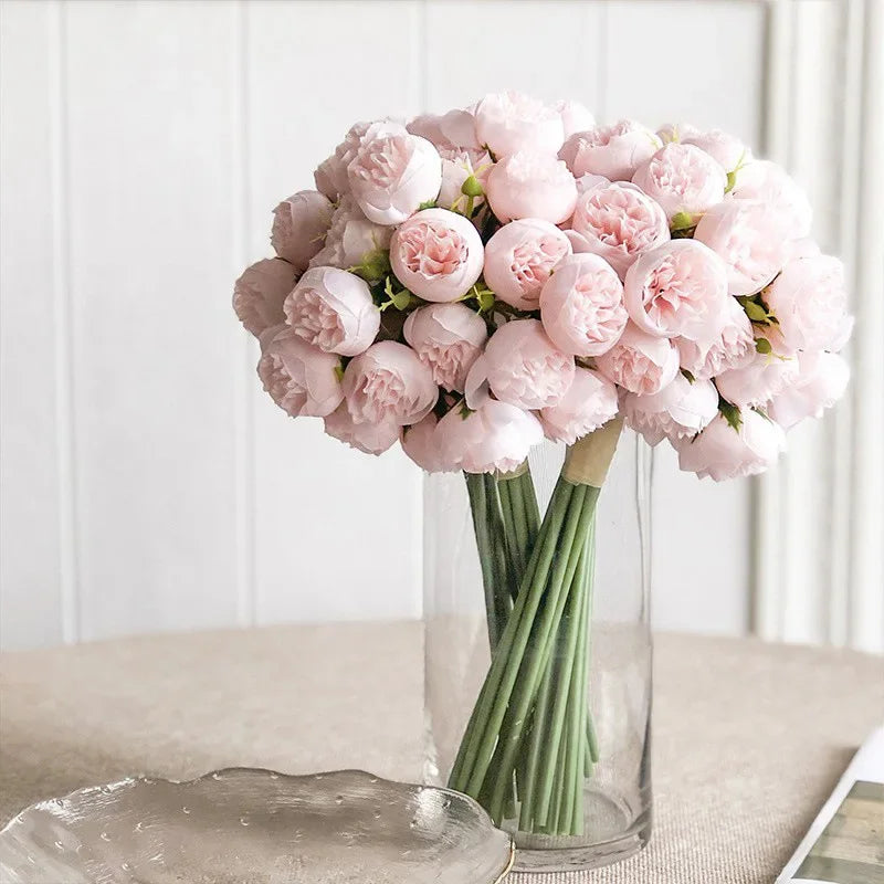 Rose Pink Peony Silk Bouquet 27 Heads Artificial Flowers For Home Decor