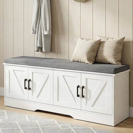 JHK Storage Bench Shoe Organizer Cabinet With Padded Seat Cushion