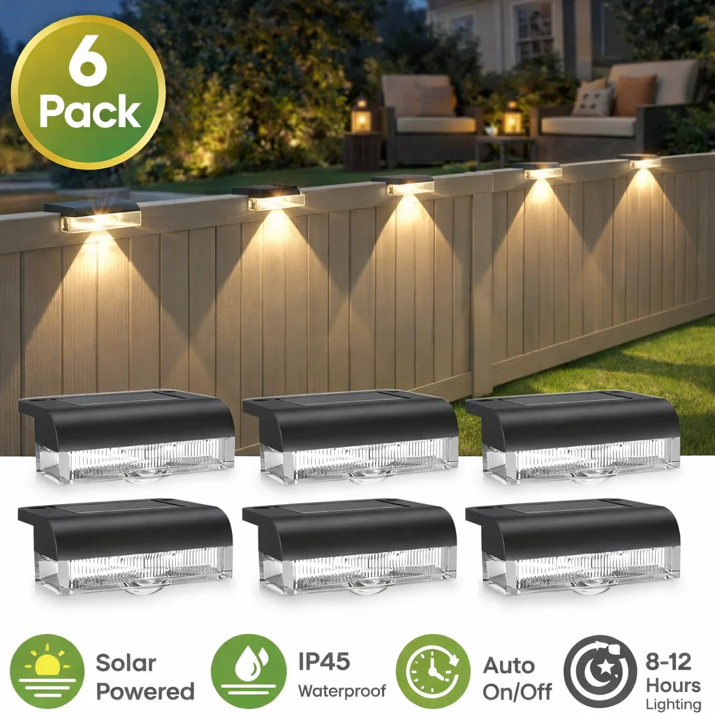 Outdoor Solar Fence Lights LED Step Pathway Deck Garden