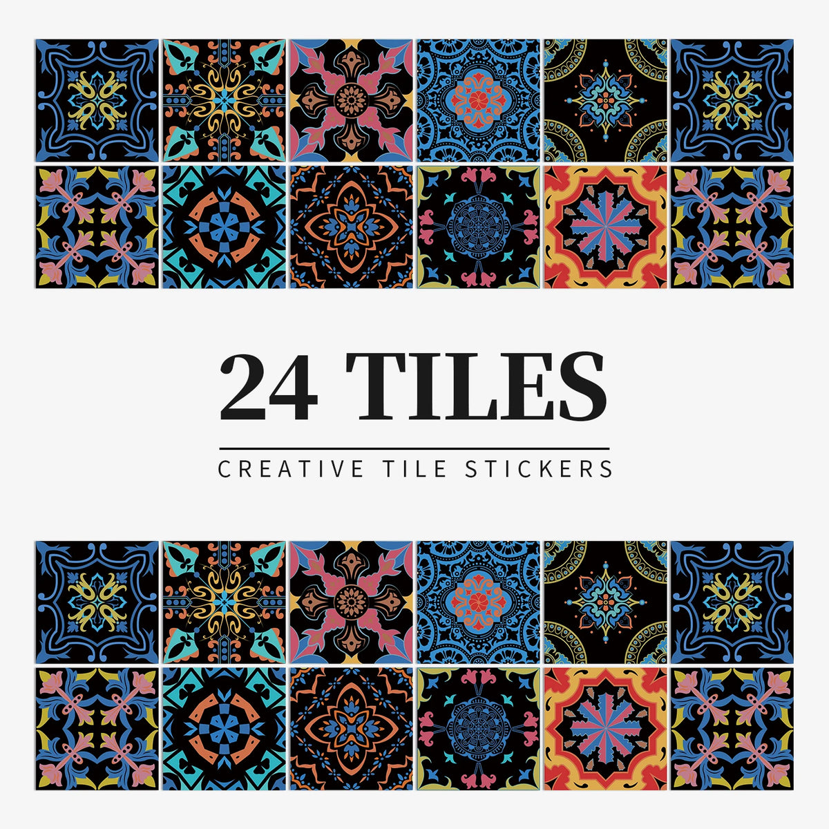 24 Piece Tile Sticker Set Waterproof Self Adhesive Wall Decals