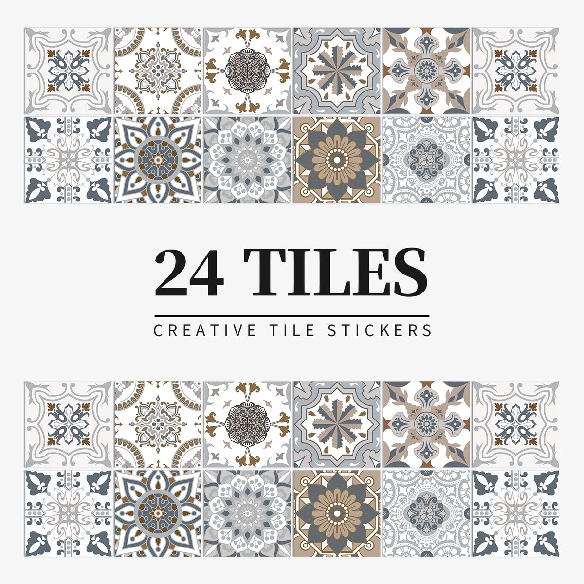 24 Piece Tile Sticker Set Waterproof Self Adhesive Wall Decals