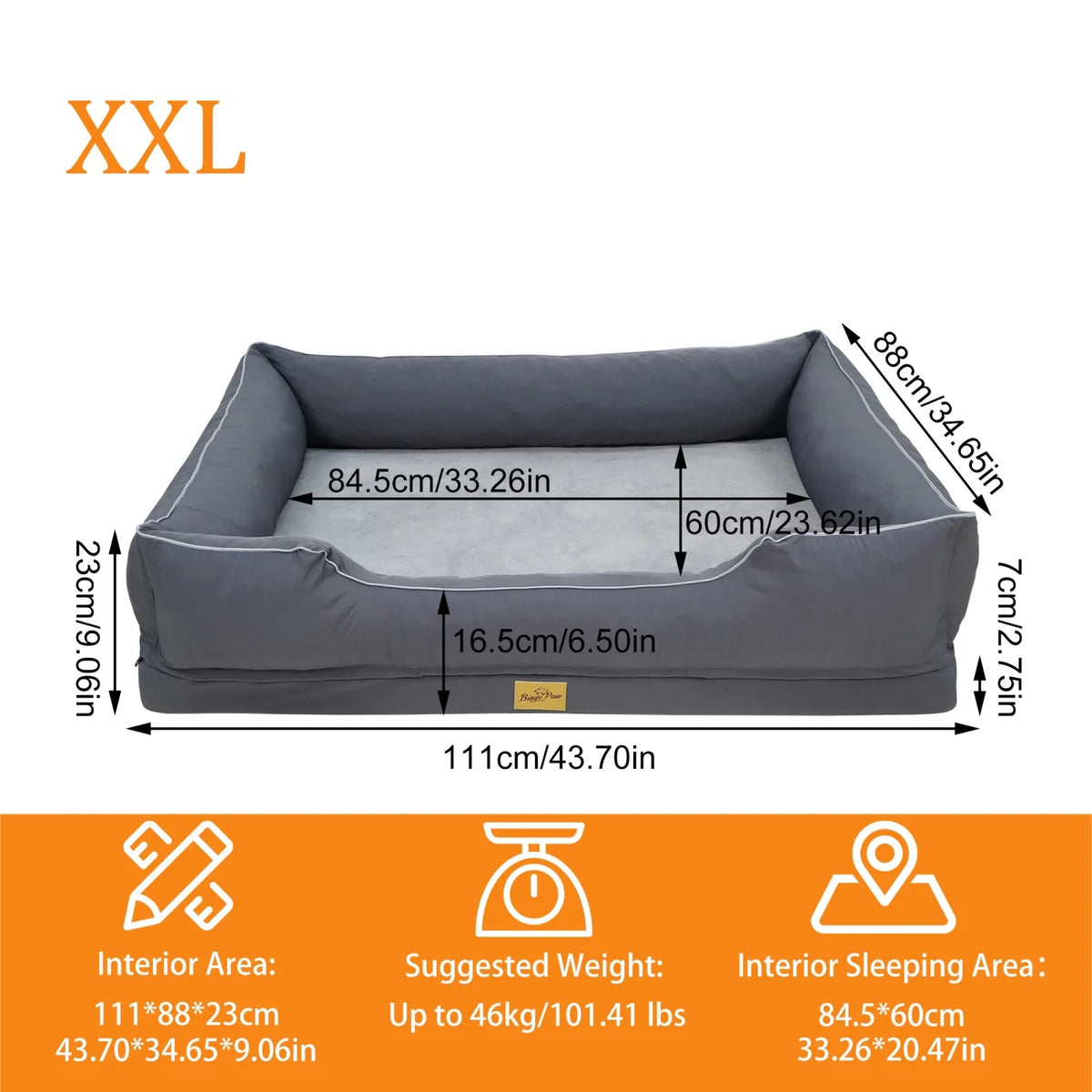 BINGOPAW Rectangular Orthopedic Dog Bed With Bolster And Removable Cover