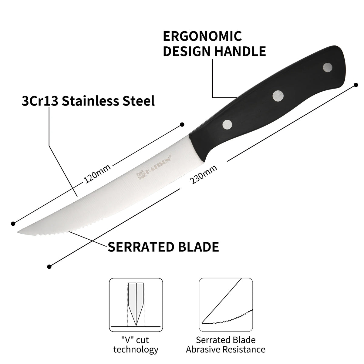 8 Piece Serrated Steak Knife Set Triple Rivet POM Handles