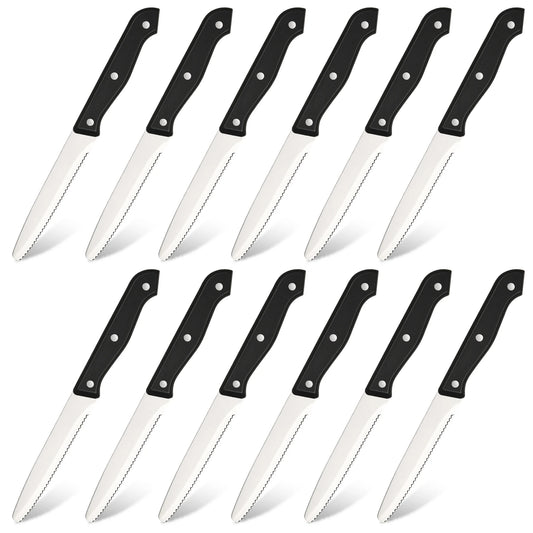 Katisun 12 Pcs Serrated Steak Knife Set With POM Handles