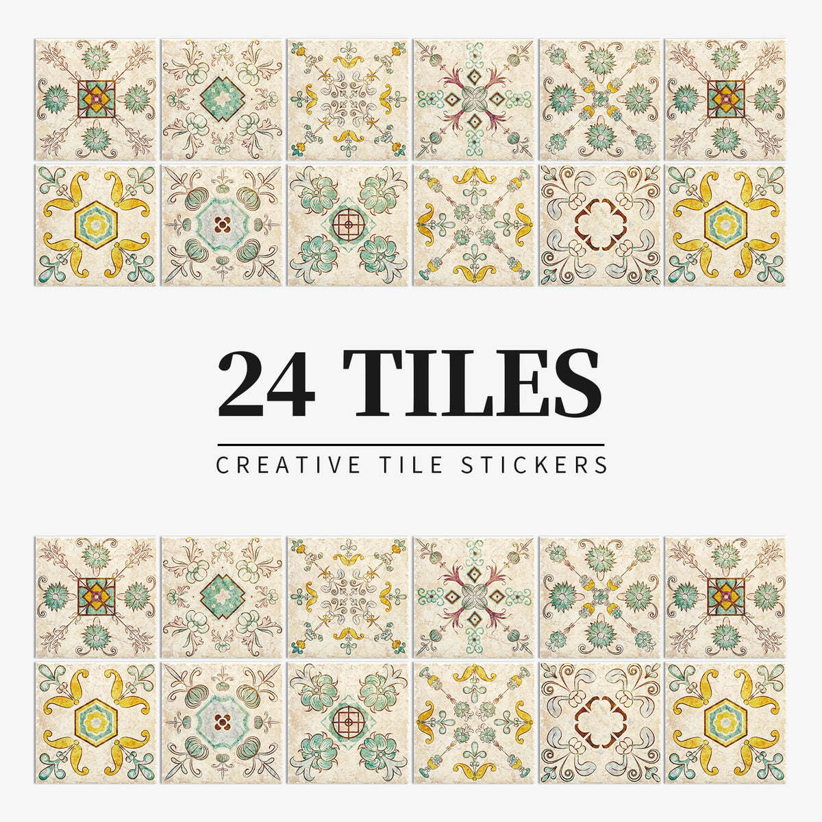 24 Piece Tile Sticker Set Waterproof Self Adhesive Wall Decals