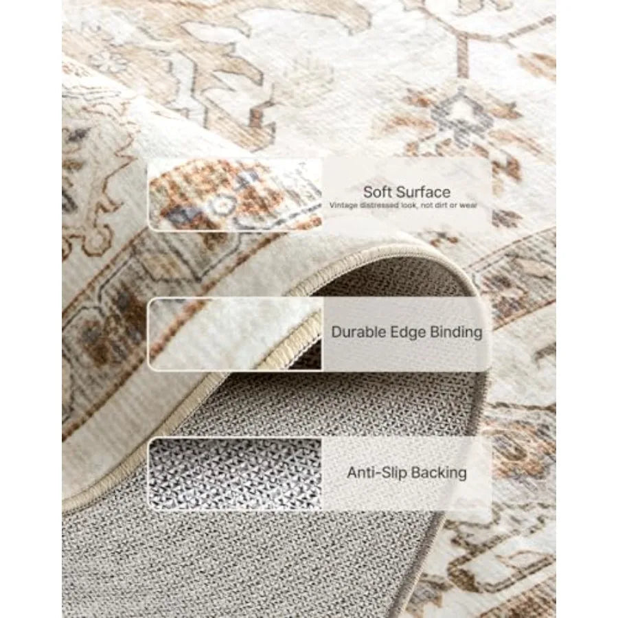 Living Room Vintage Area Rug With Non Slip Backing