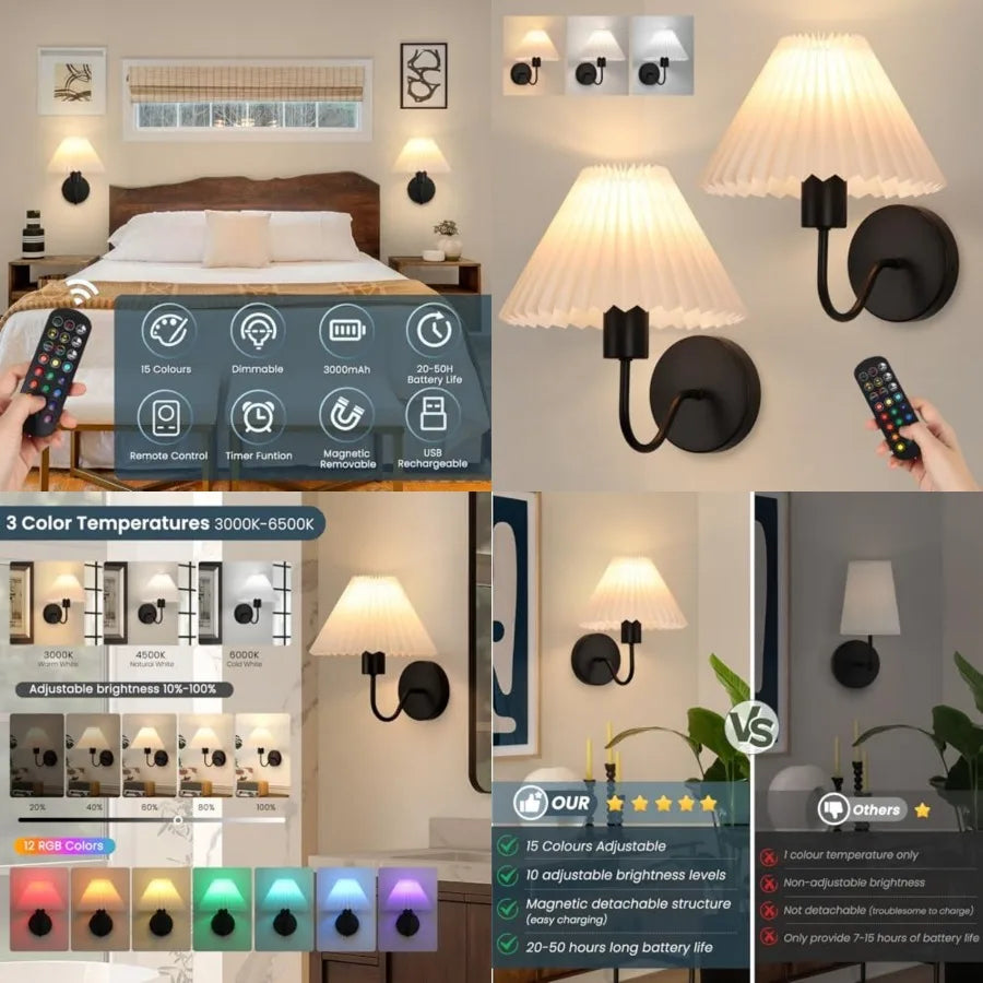Rechargeable Battery Operated Wall Sconce Set Of 2 15 Colors