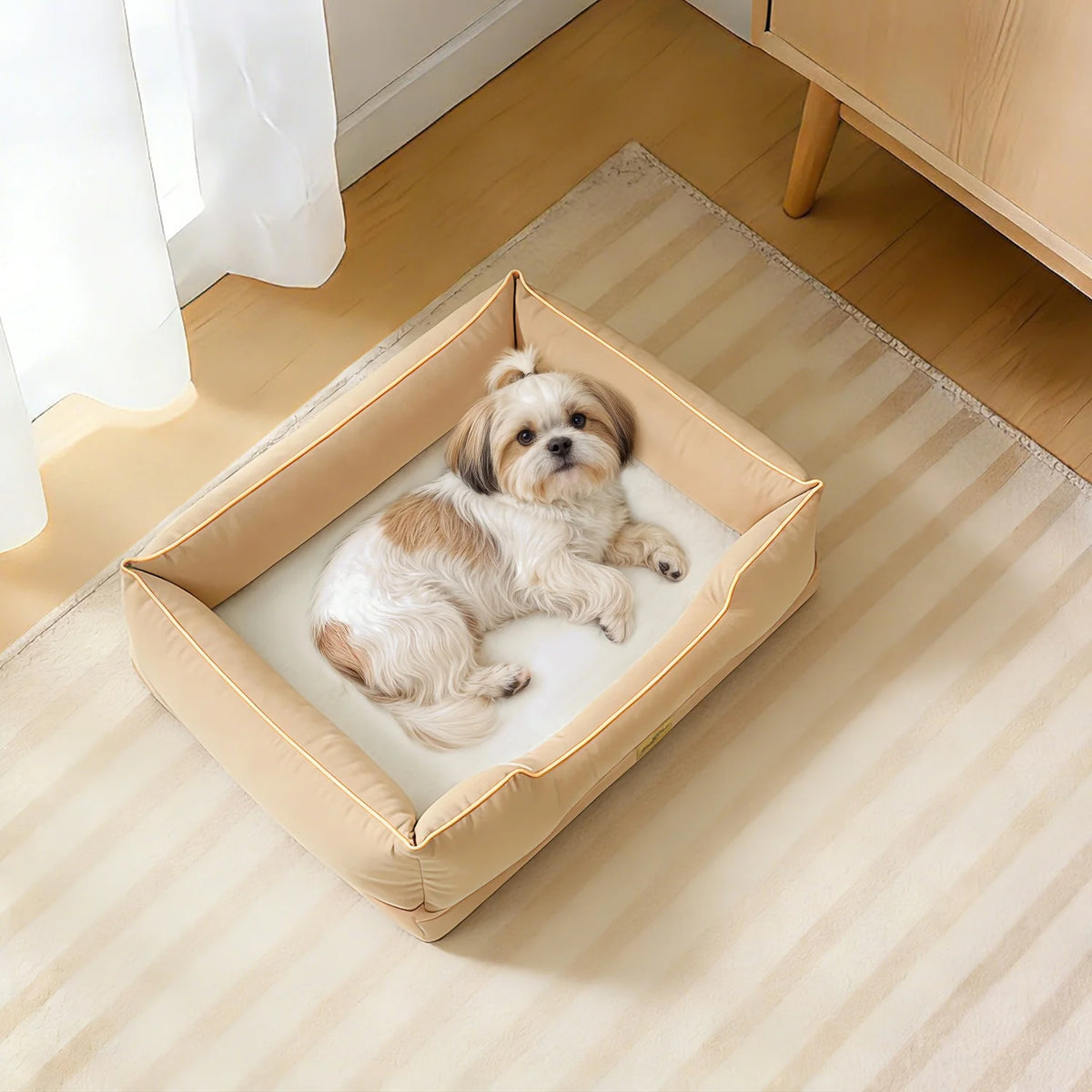 BINGOPAW Rectangular Orthopedic Dog Bed With Bolster And Removable Cover