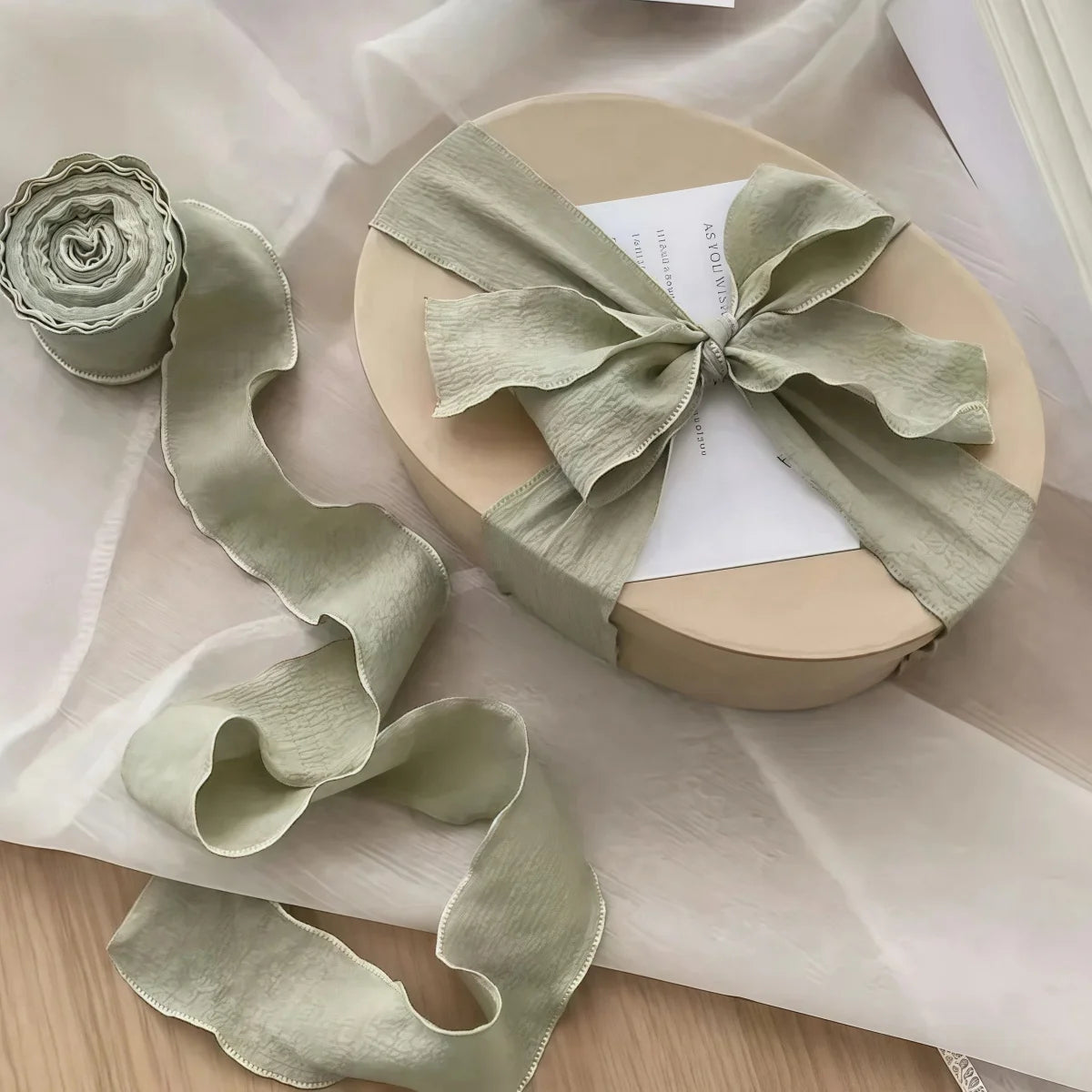 Pleated Chiffon Ribbon With Fishtail Edges For Gift Wrapping