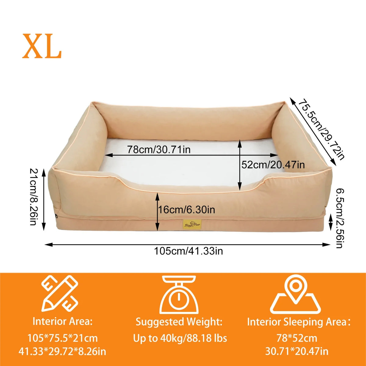 BINGOPAW Rectangular Orthopedic Dog Bed With Bolster And Removable Cover