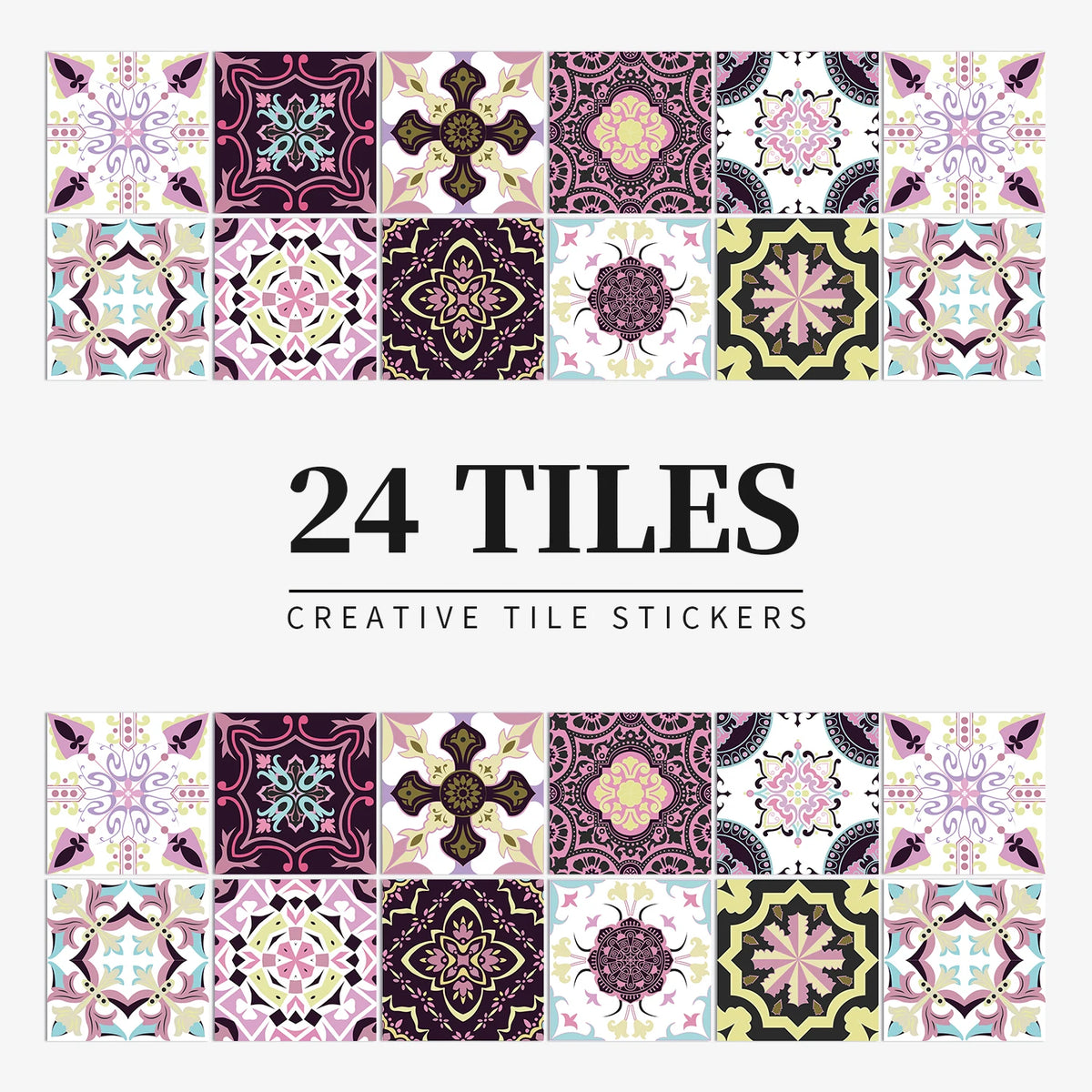24 Piece Tile Sticker Set Waterproof Self Adhesive Wall Decals