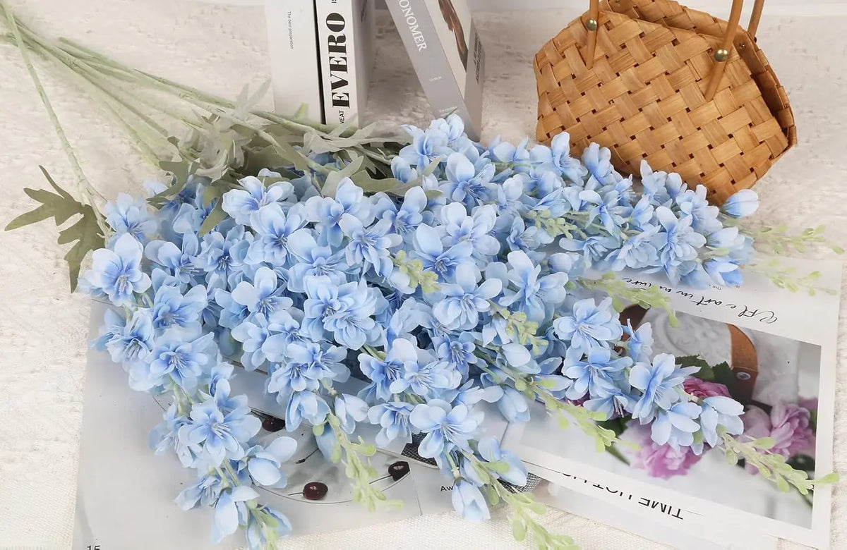 Delphinium Larkspur Artificial Flowers 8 Pack Bulk Tall Vase