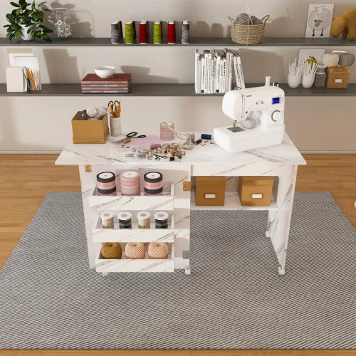 4-In-1 Folding Sewing Table With Lockable Wheels Compact