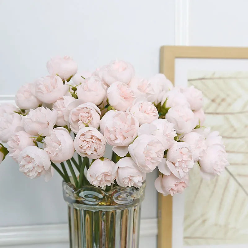 Rose Pink Peony Silk Bouquet 27 Heads Artificial Flowers For Home Decor