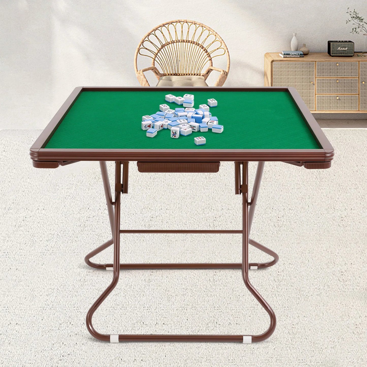 Foldable Mahjong Table For Four With Cup Holders And Drawers