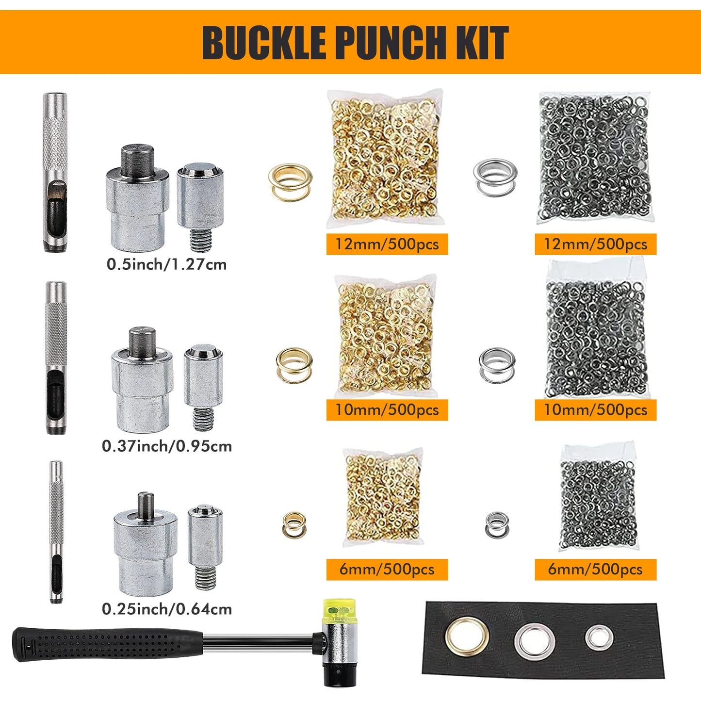 Manual Grommet Eyelet Tool For Leathercraft With Dies And Grommets