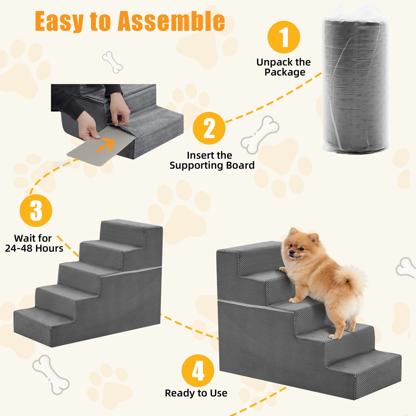JHK Foam Dog Stairs Ramp Three To Five Steps Professional