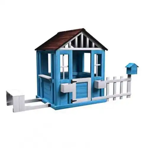 Outdoor Wooden Kids Playhouse With Picnic Bench And Flowerpot Holders