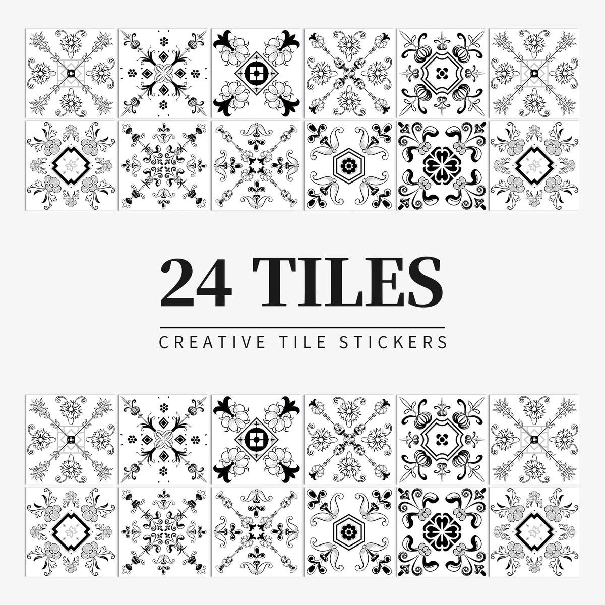 24 Piece Tile Sticker Set Waterproof Self Adhesive Wall Decals