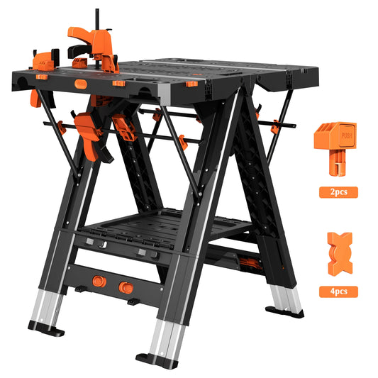 2-In-1 Folding Workbench and Sawhorse, Portable Height Adjustable Table