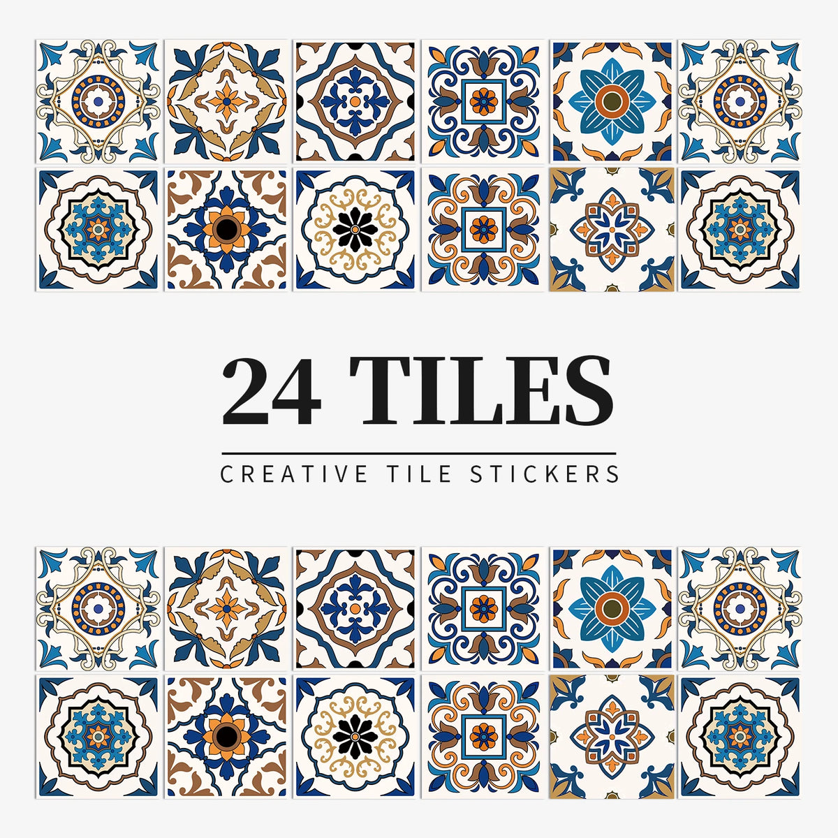 24 Piece Tile Sticker Set Waterproof Self Adhesive Wall Decals