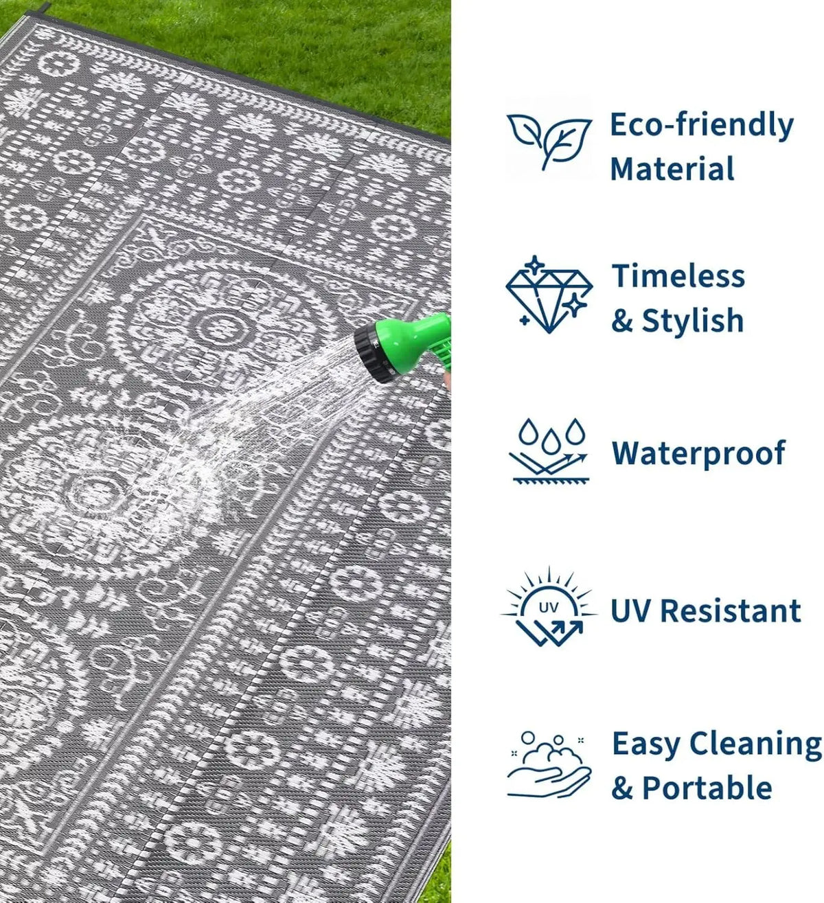 Reversible Outdoor Rug Modern Medallion Waterproof For Patio