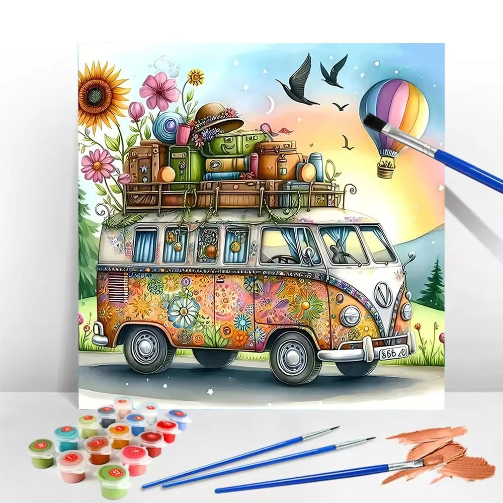 Cartoon Bus Paint By Numbers Kit On Canvas For Adults