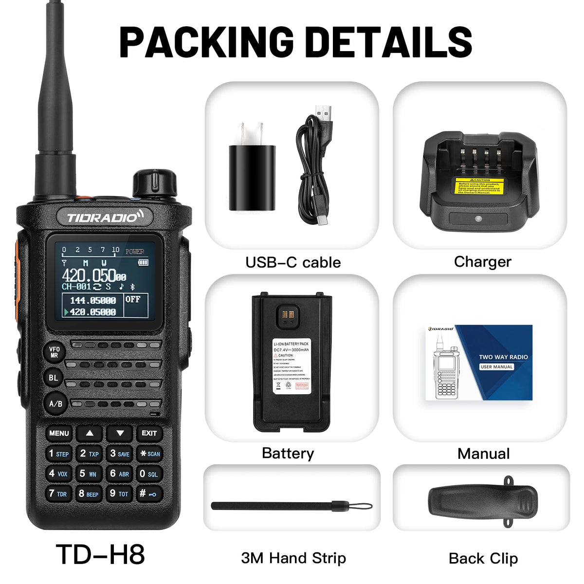 TIDRADIO TD-H8 10W Walkie Talkie Long Range Emergency Radio