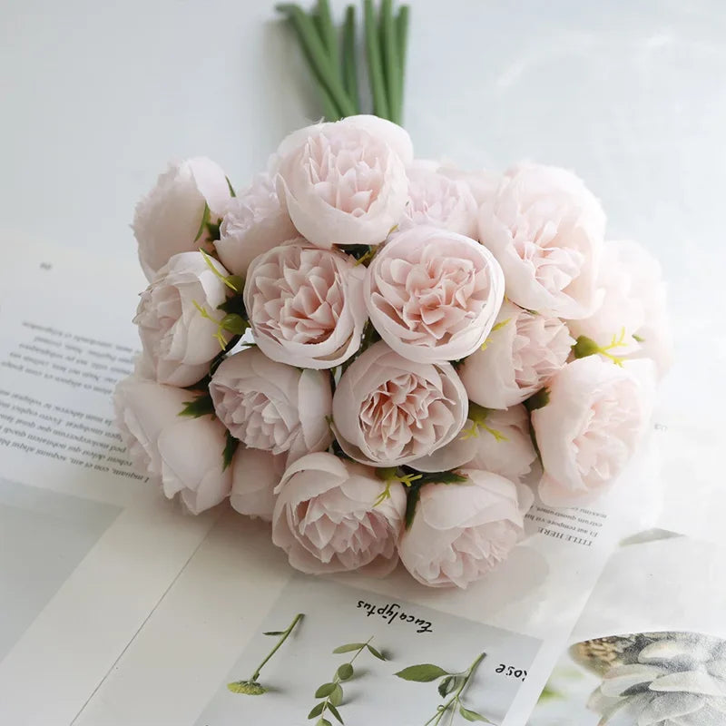 Rose Pink Peony Silk Bouquet 27 Heads Artificial Flowers For Home Decor