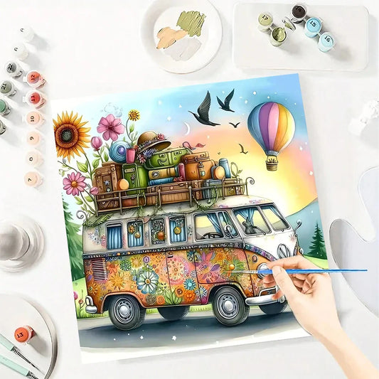 Cartoon Bus Paint By Numbers Kit On Canvas For Adults